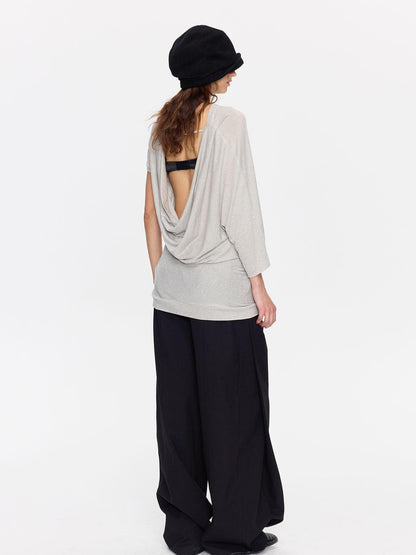 LYUOCHENG Open Back Irregular Batwing Draped Neck Women&
