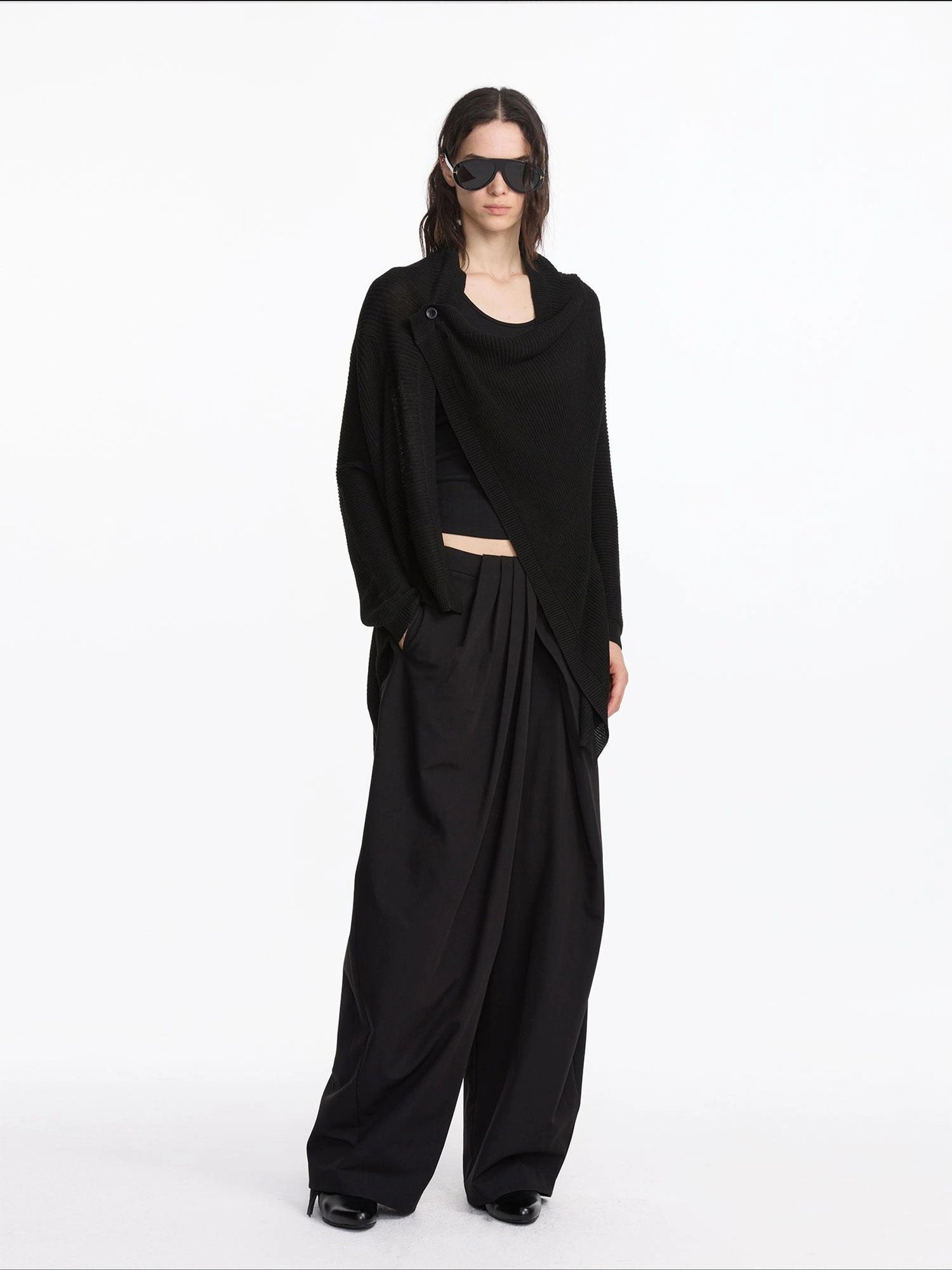 LYUOCHENG Oversized Draped Collar Wool Blend Cardigan