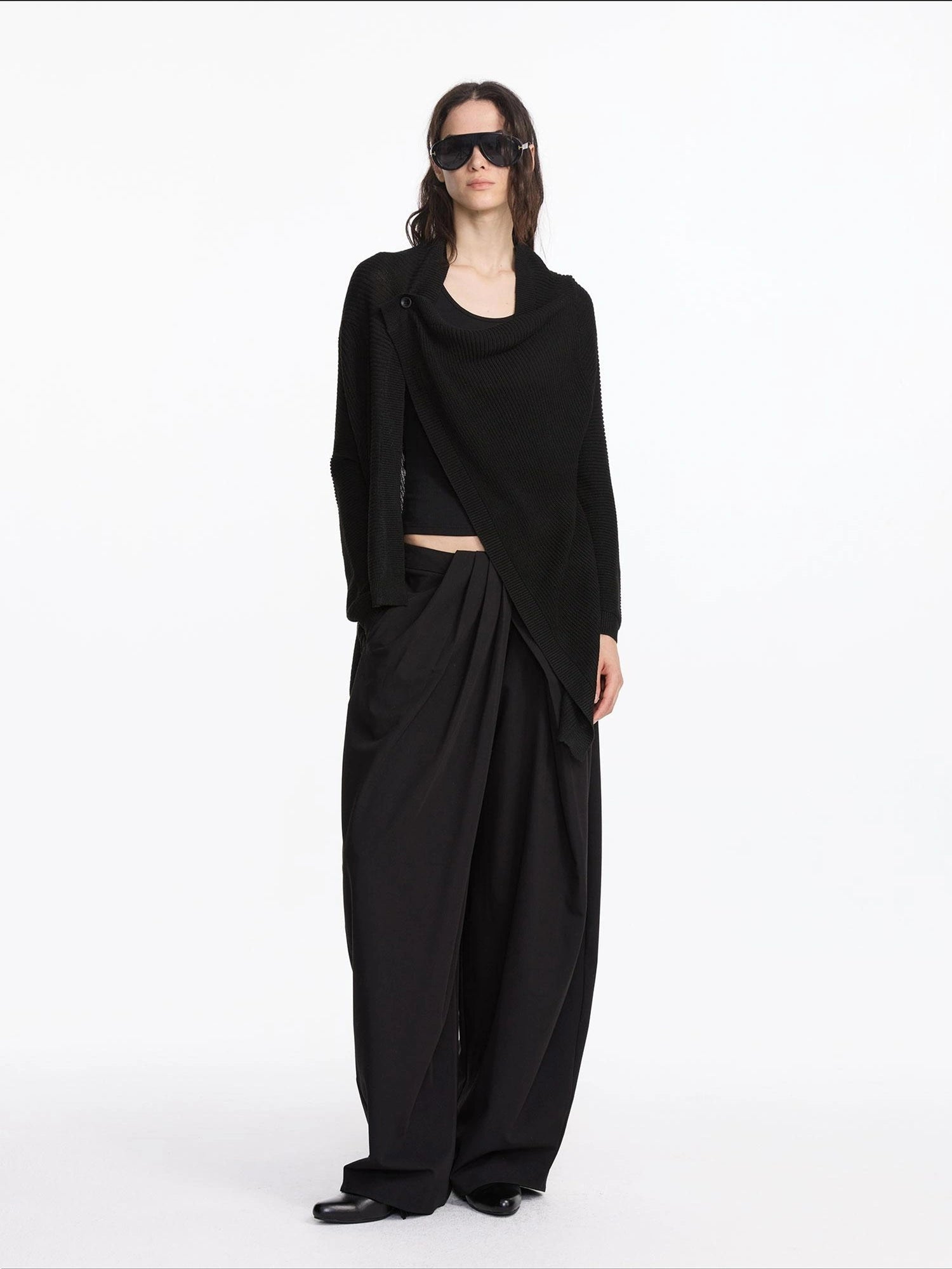 LYUOCHENG Oversized Draped Collar Wool Blend Cardigan