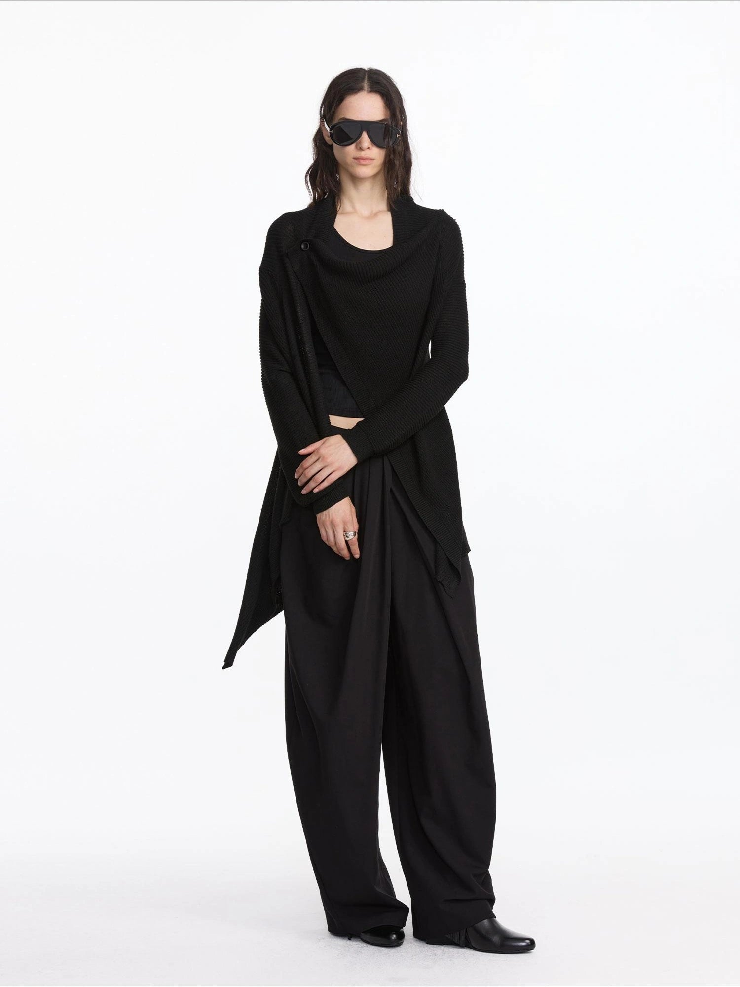 LYUOCHENG Oversized Draped Collar Wool Blend Cardigan