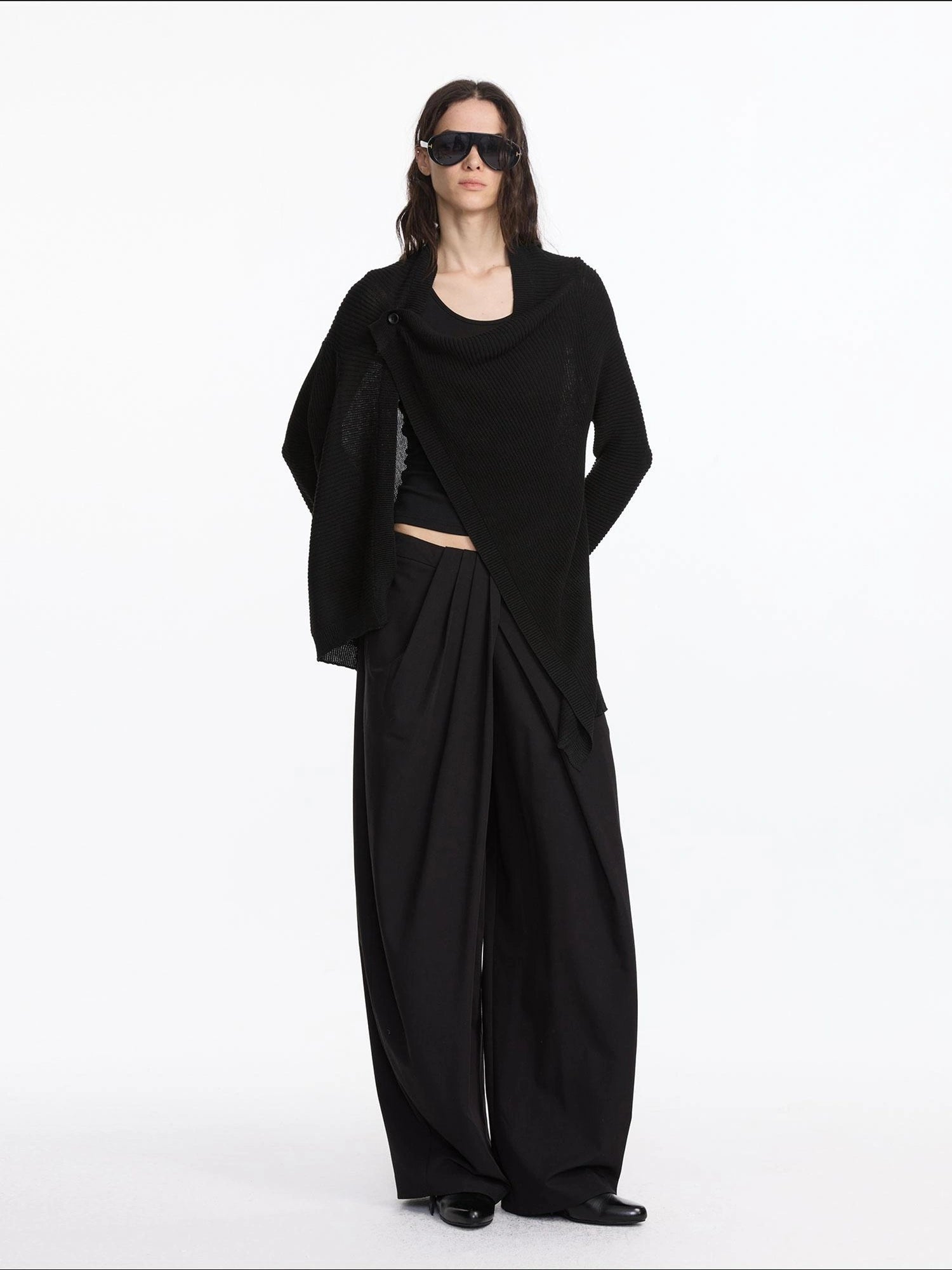 LYUOCHENG Oversized Draped Collar Wool Blend Cardigan