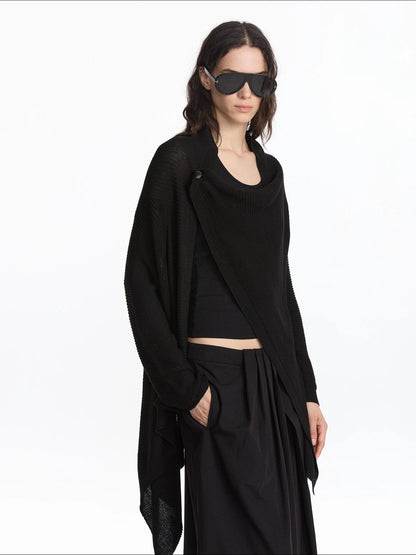 LYUOCHENG Oversized Draped Collar Wool Blend Cardigan