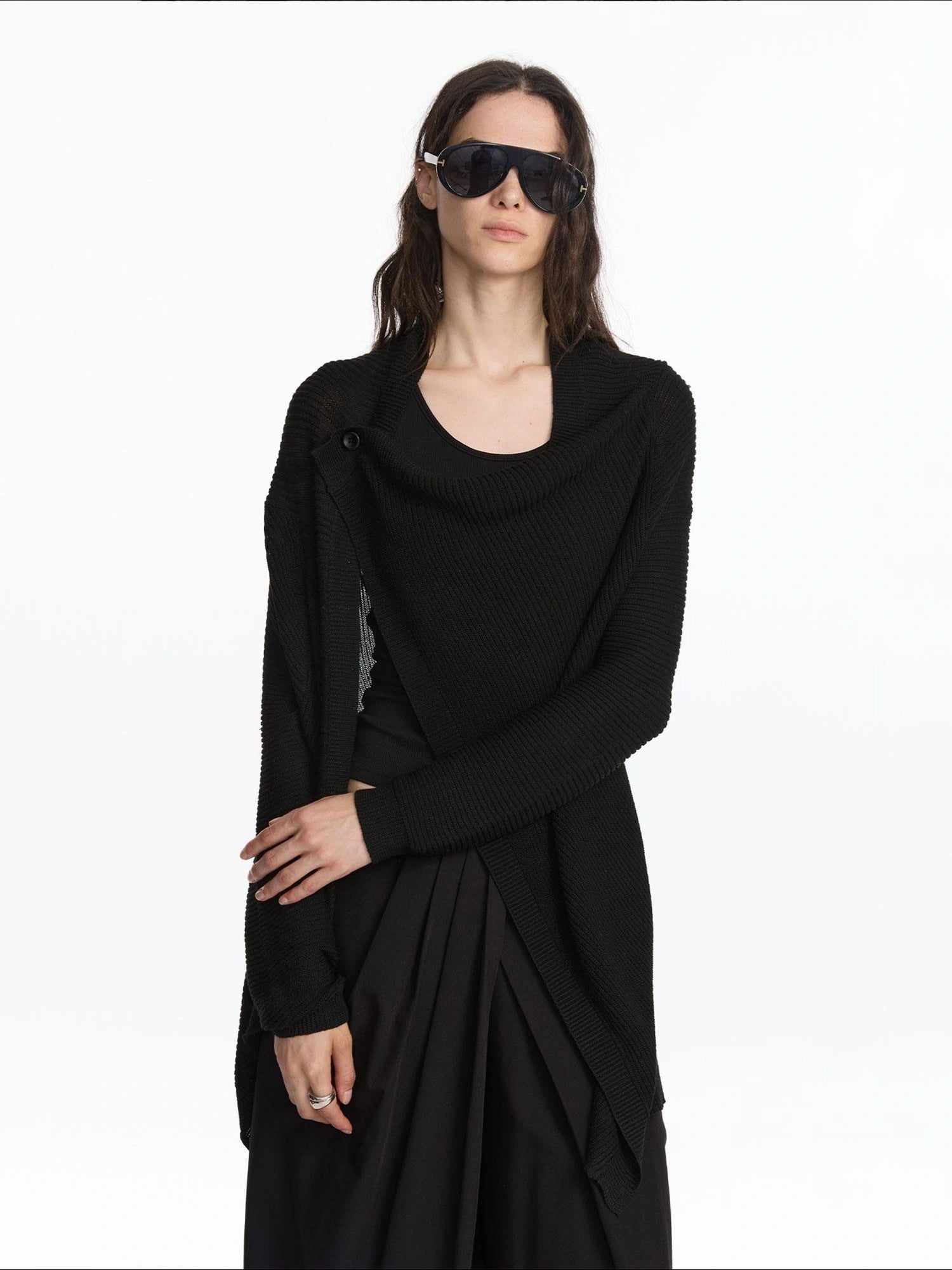 LYUOCHENG Oversized Draped Collar Wool Blend Cardigan