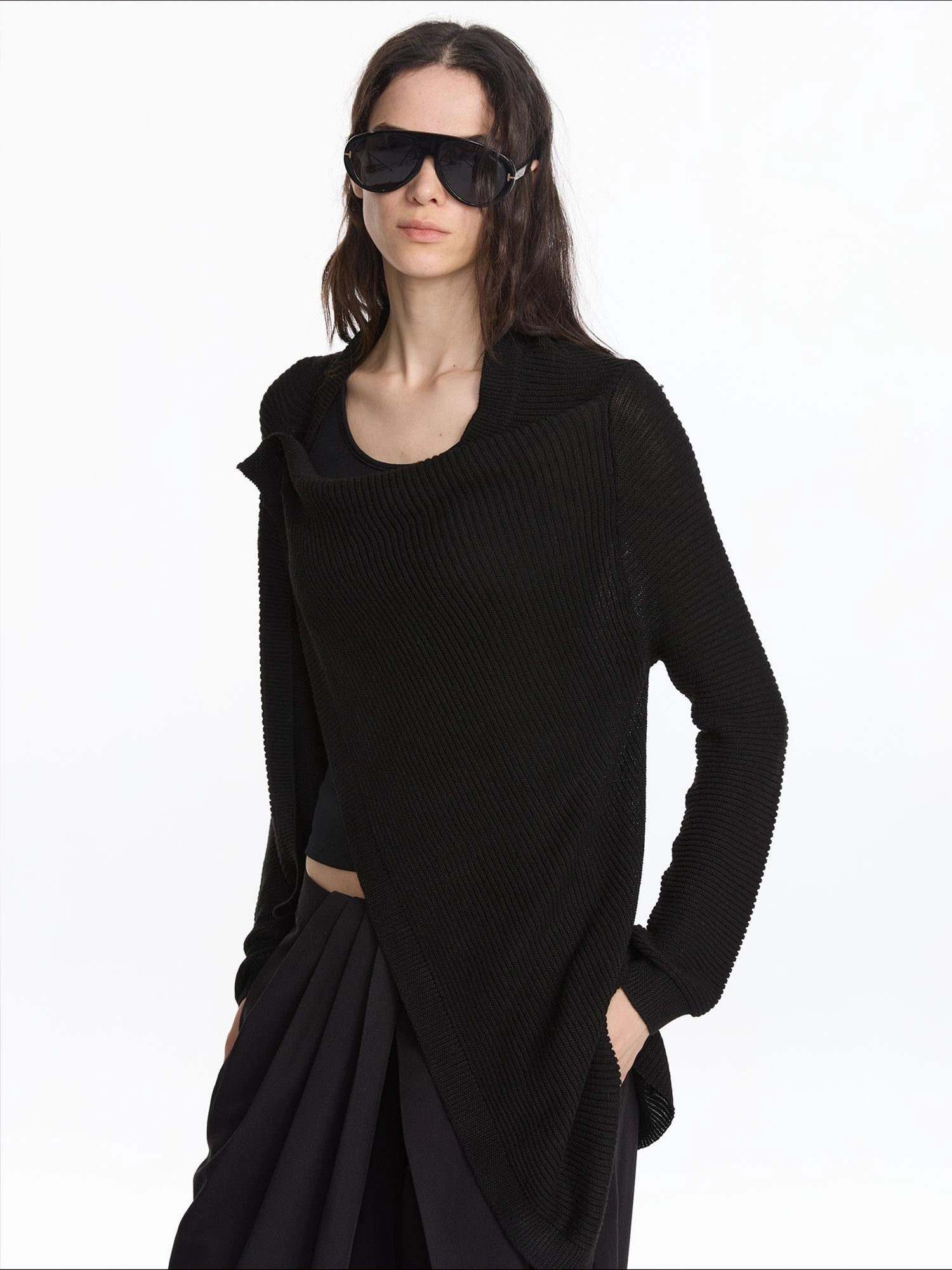 LYUOCHENG Oversized Draped Collar Wool Blend Cardigan