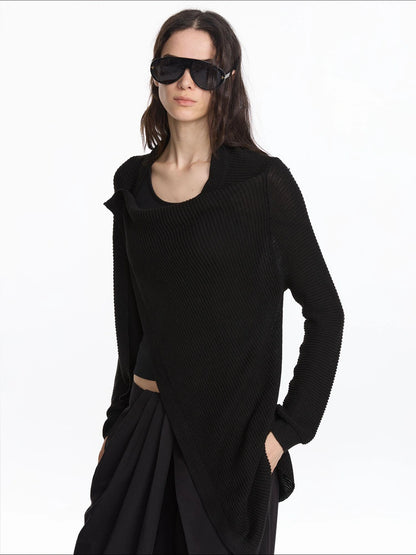 LYUOCHENG Oversized Draped Collar Wool Blend Cardigan