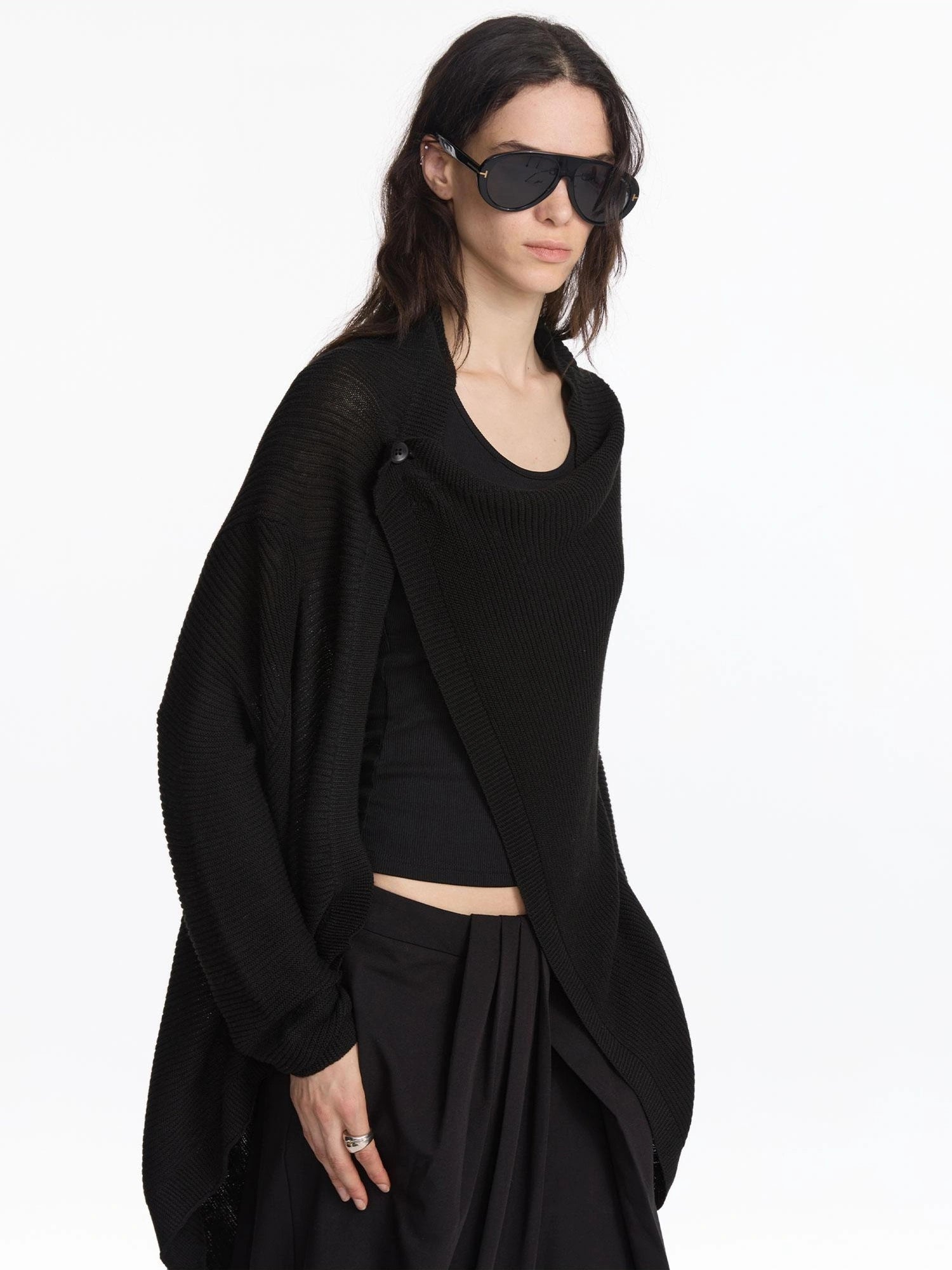 LYUOCHENG Oversized Draped Collar Wool Blend Cardigan
