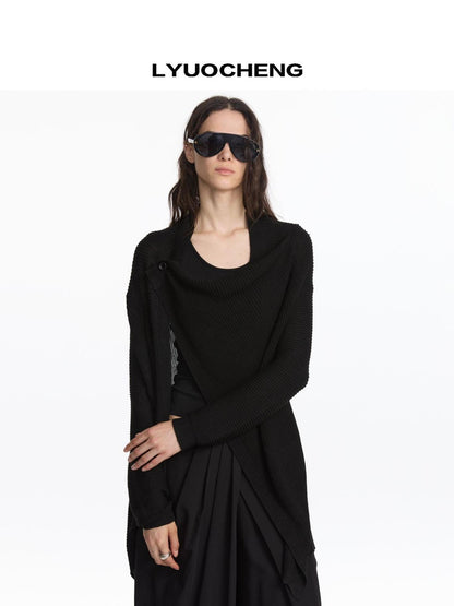 LYUOCHENG Oversized Draped Collar Wool Blend Cardigan