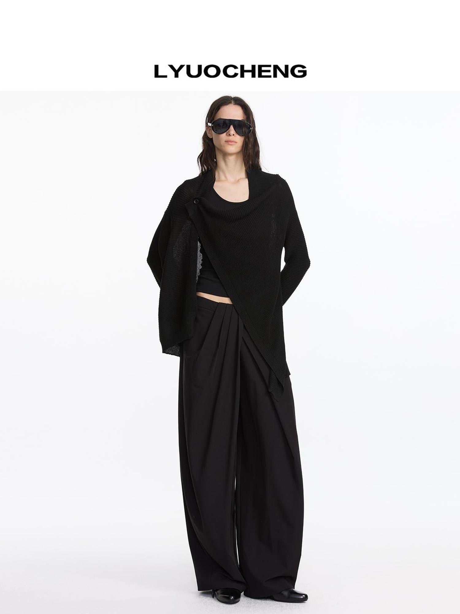 LYUOCHENG Oversized Draped Collar Wool Blend Cardigan