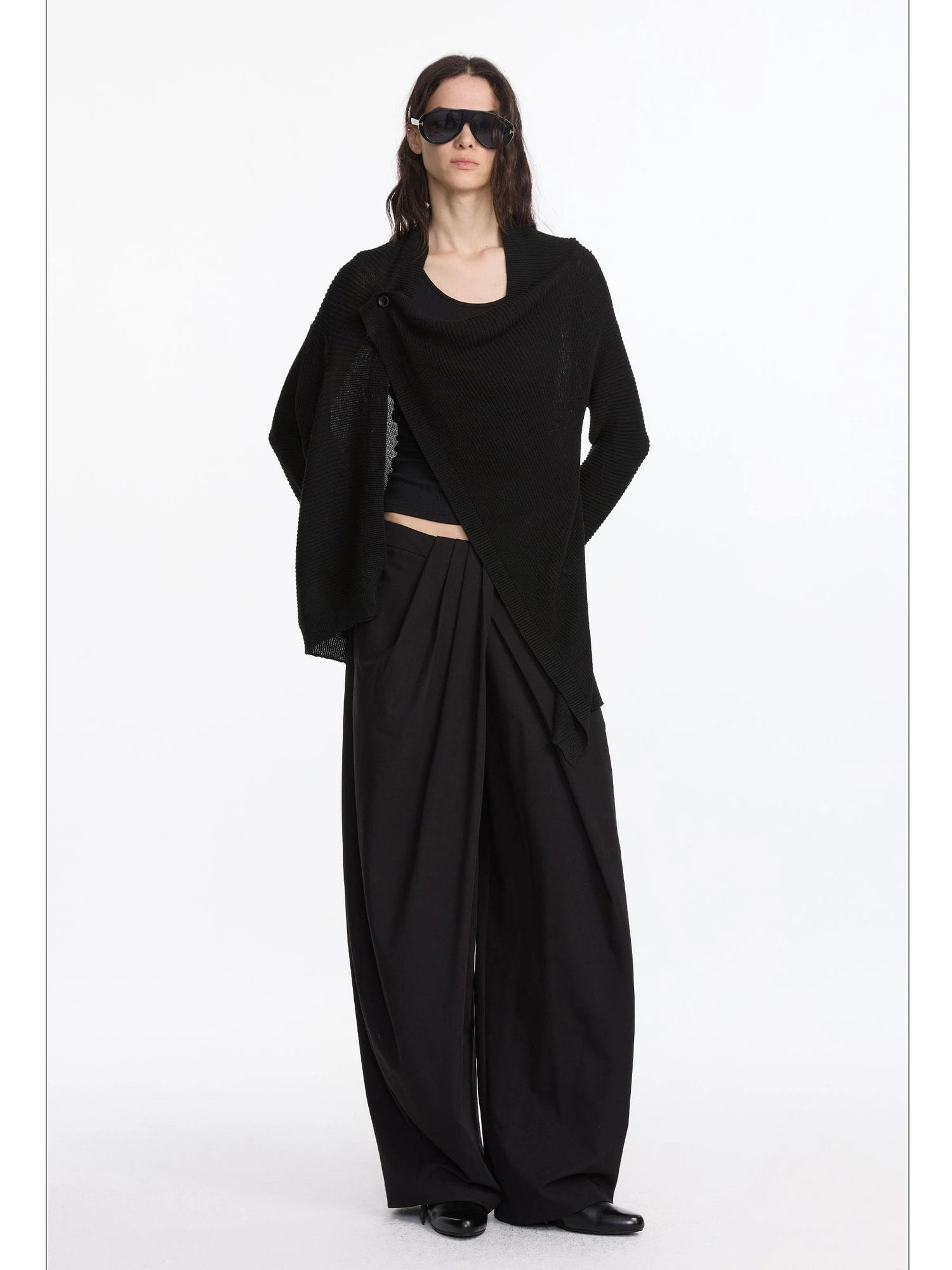 LYUOCHENG Oversized Draped Collar Wool Blend Cardigan