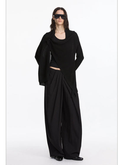 LYUOCHENG Oversized Draped Collar Wool Blend Cardigan
