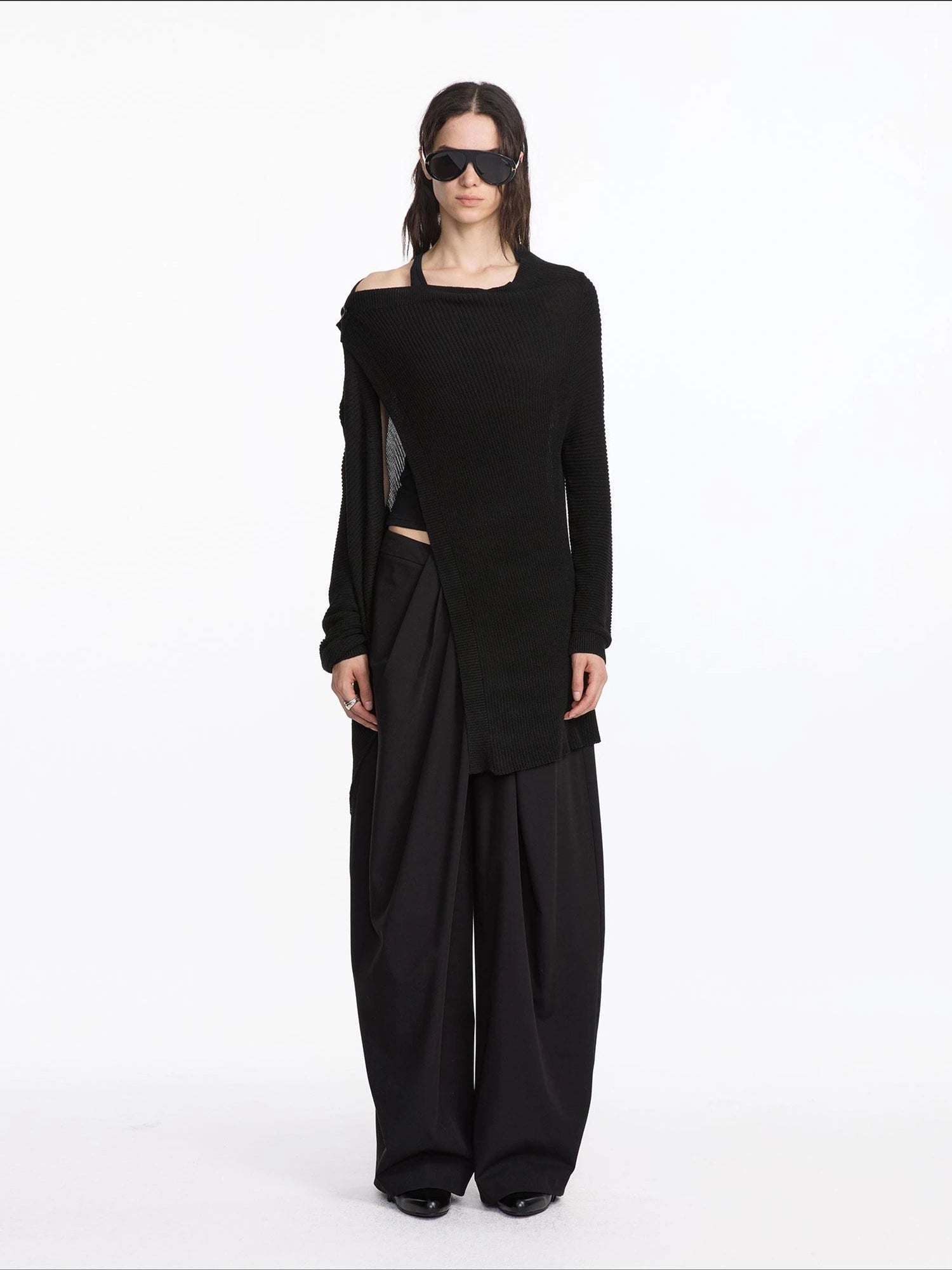 LYUOCHENG Oversized Draped Collar Wool Blend Cardigan