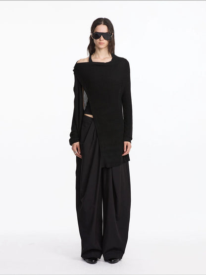 LYUOCHENG Oversized Draped Collar Wool Blend Cardigan