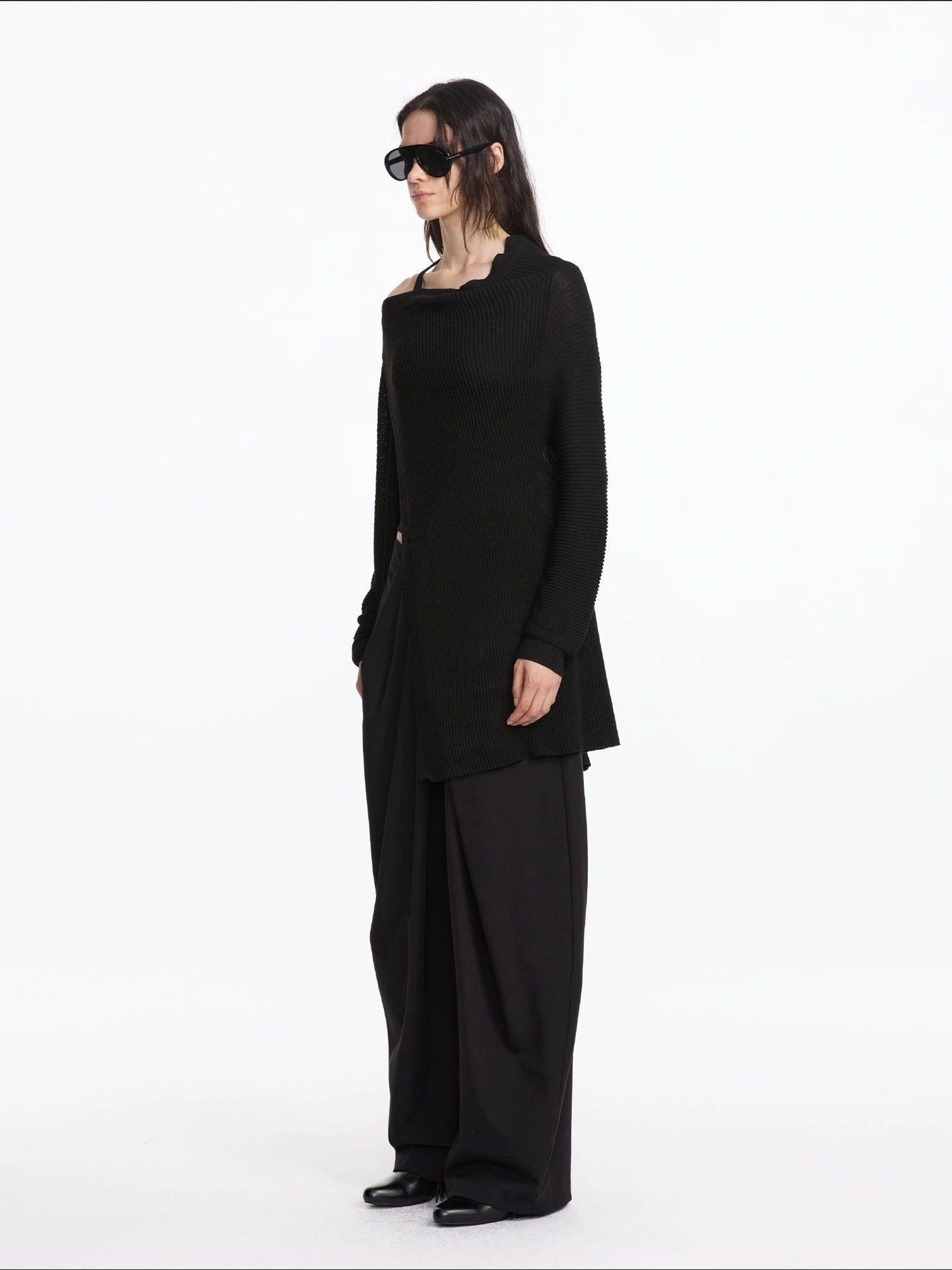 LYUOCHENG Oversized Draped Collar Wool Blend Cardigan