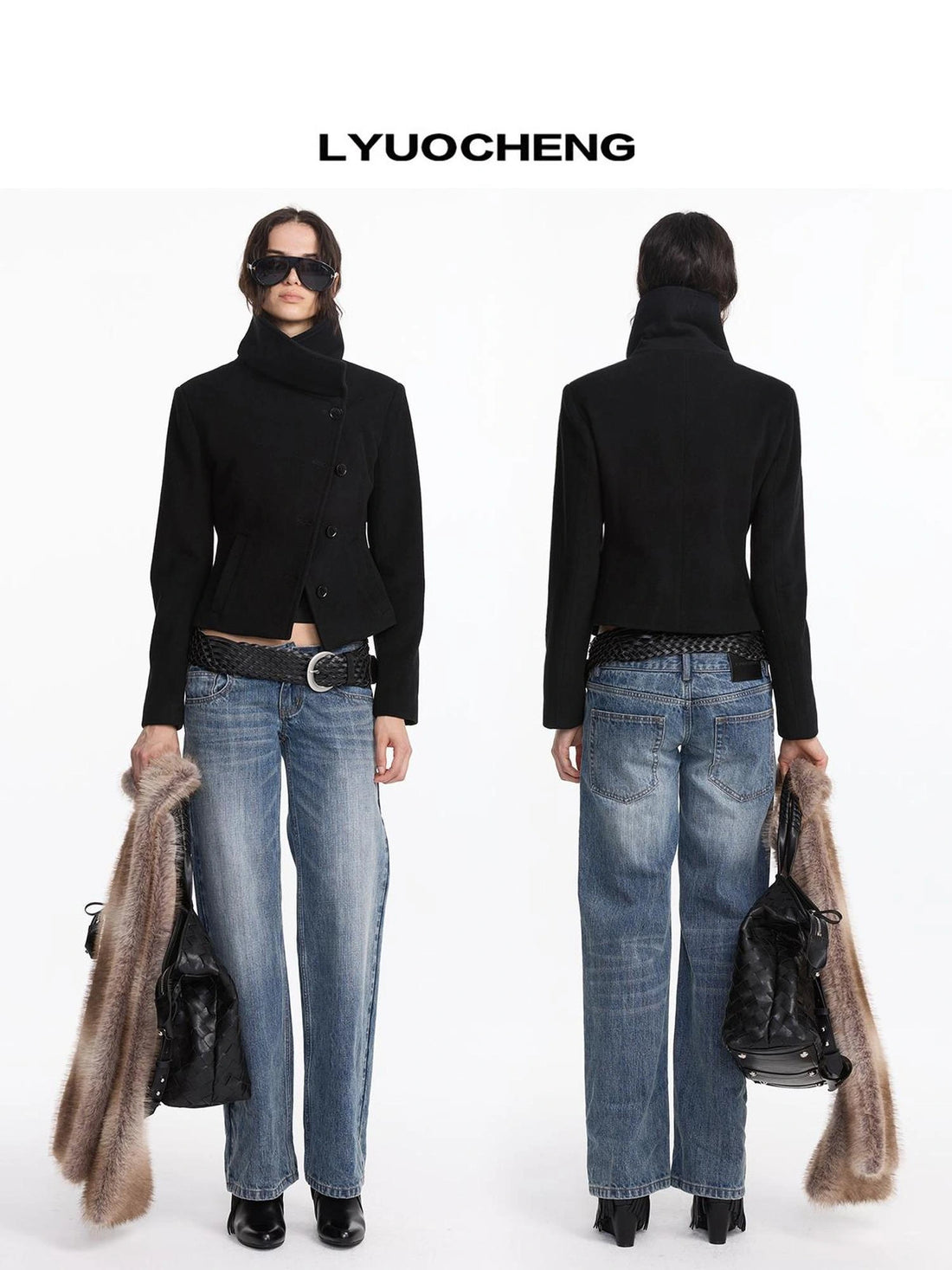 LYUOCHENG Oversized Lapel Wool Blend Short Coat