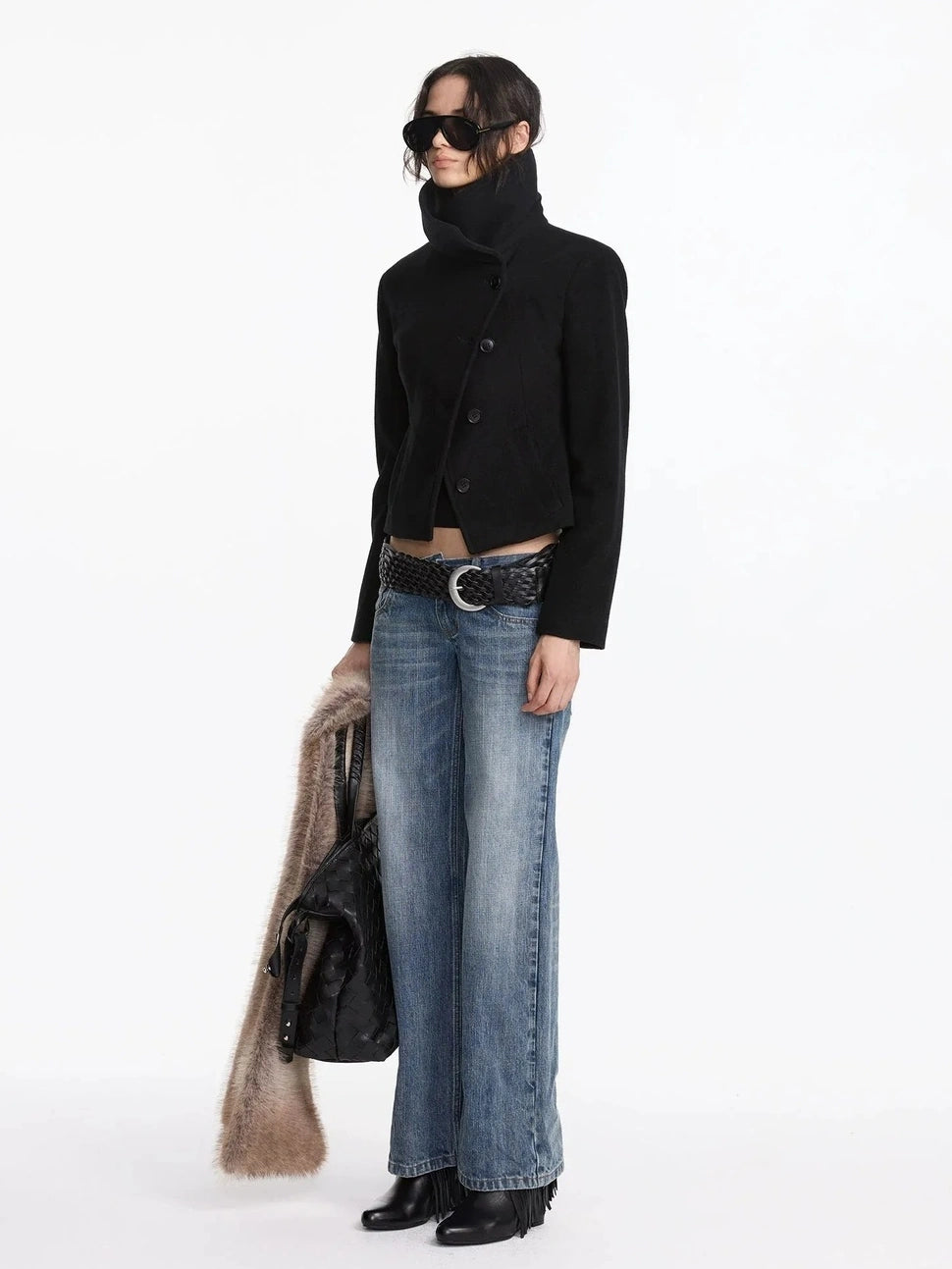 LYUOCHENG Oversized Lapel Wool Blend Short Coat