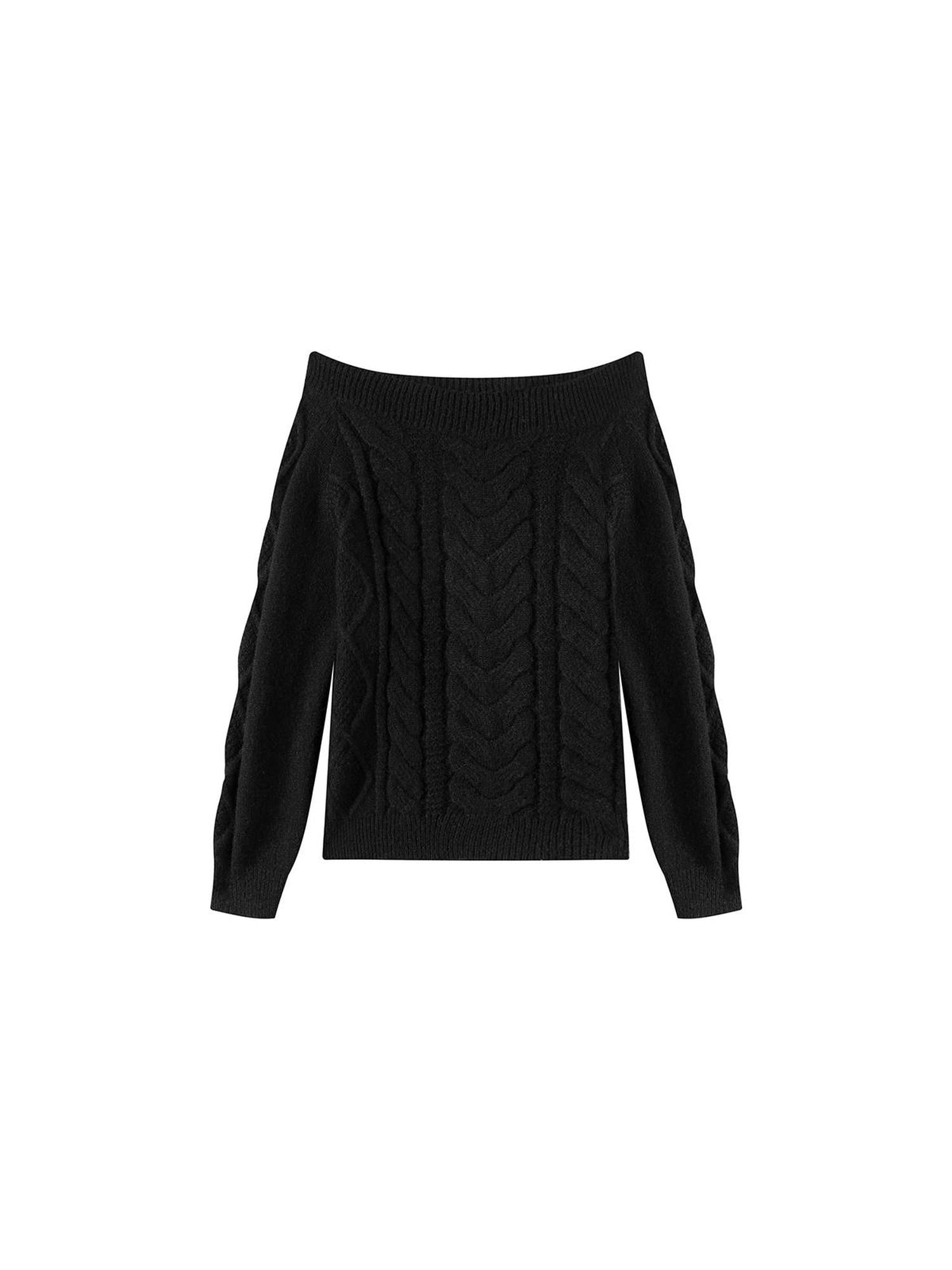 LYUOCHENG Oversized Off Shoulder Cable Knit Wool Sweater