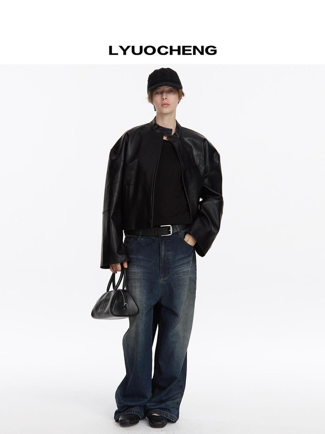 LYUOCHENG Oversized Short Pu Leather Jacket With Vintage Hardware