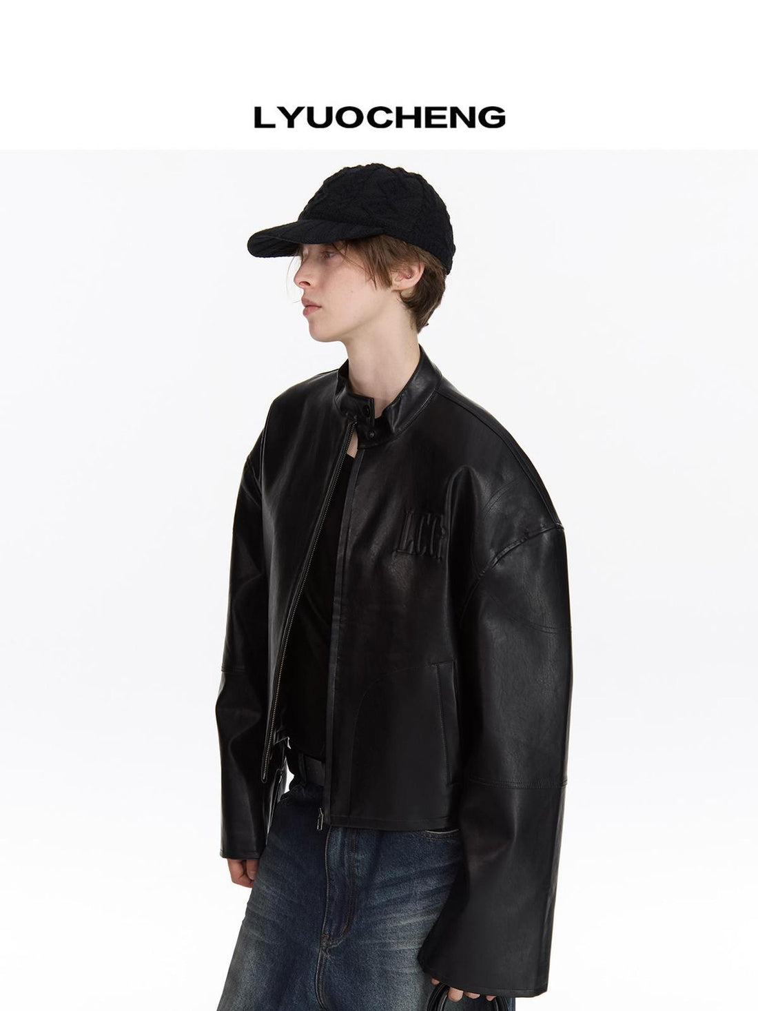 LYUOCHENG Oversized Short Pu Leather Jacket With Vintage Hardware