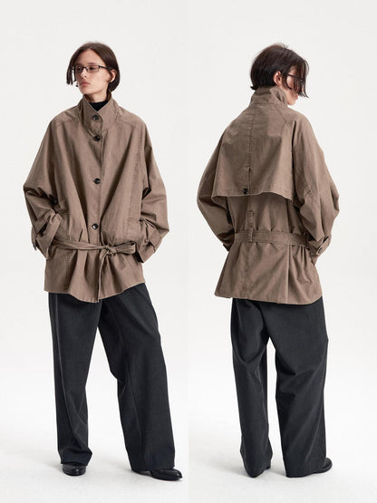 LYUOCHENG Oversized Solid Cotton Long Sleeve Belted Button Up Women&