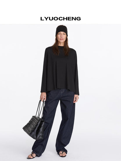 Oversized Split Hem Tee In Tencel Cotton Blend