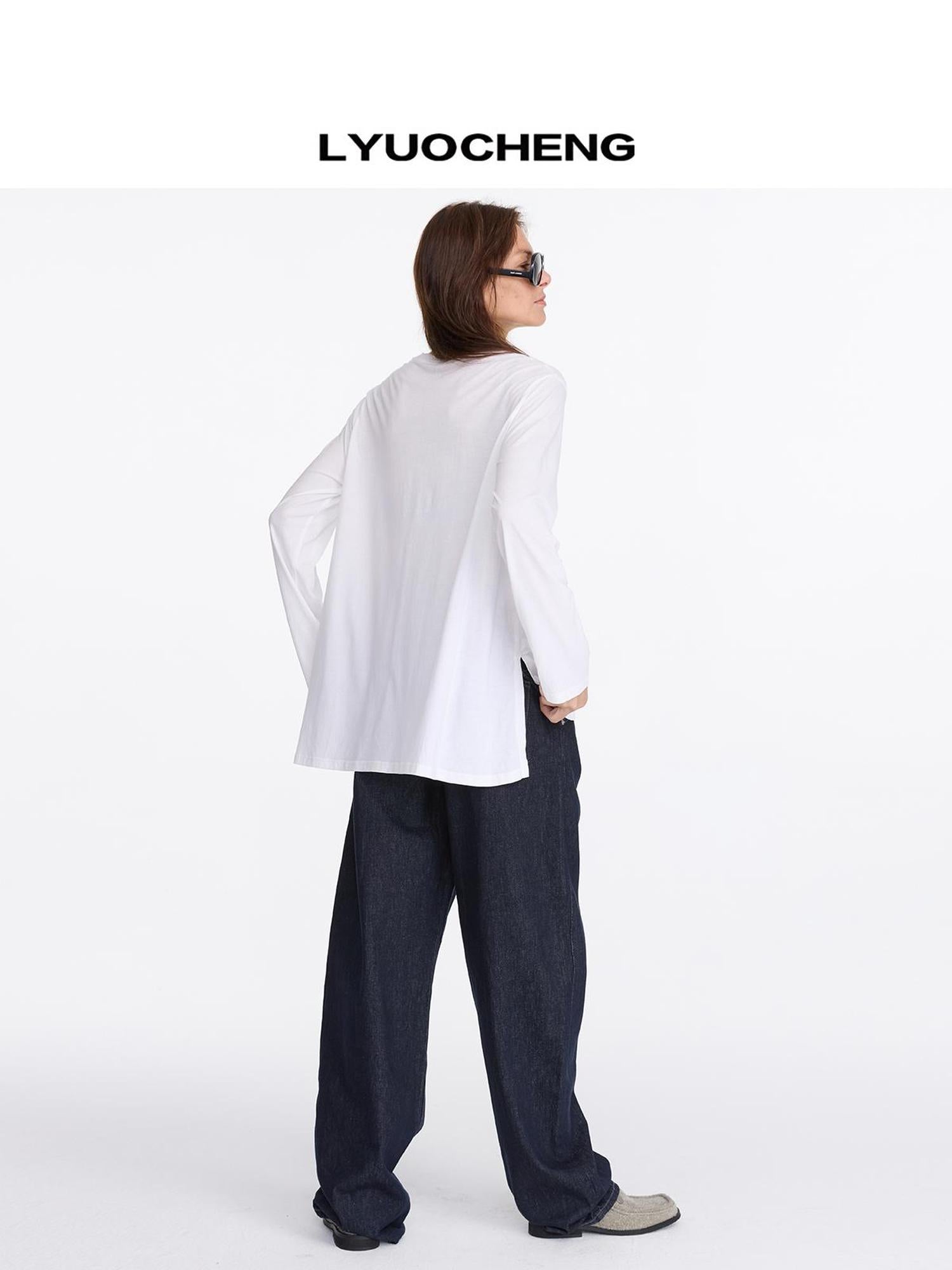 Oversized Split Hem Tee In Tencel Cotton Blend