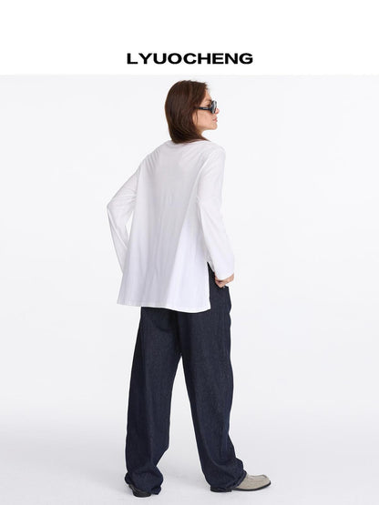 Oversized Split Hem Tee In Tencel Cotton Blend