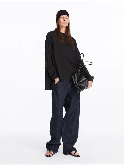 Oversized Split Hem Tee In Tencel Cotton Blend