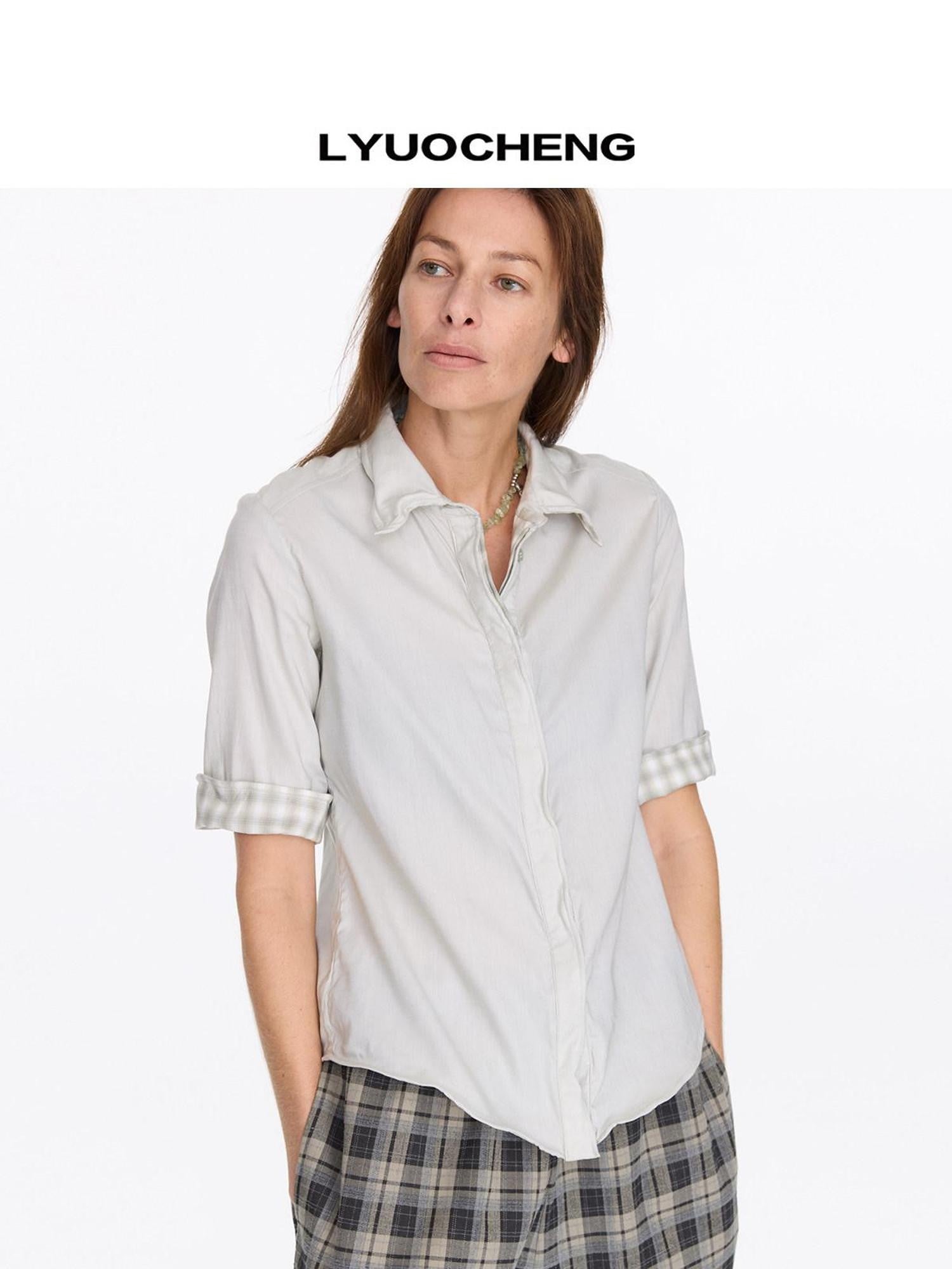LYUOCHENG Pale Yellow Plaid Patchwork Collar Women&
