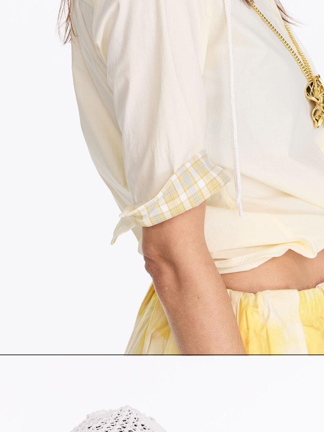 LYUOCHENG Pale Yellow Plaid Patchwork Collar Women&