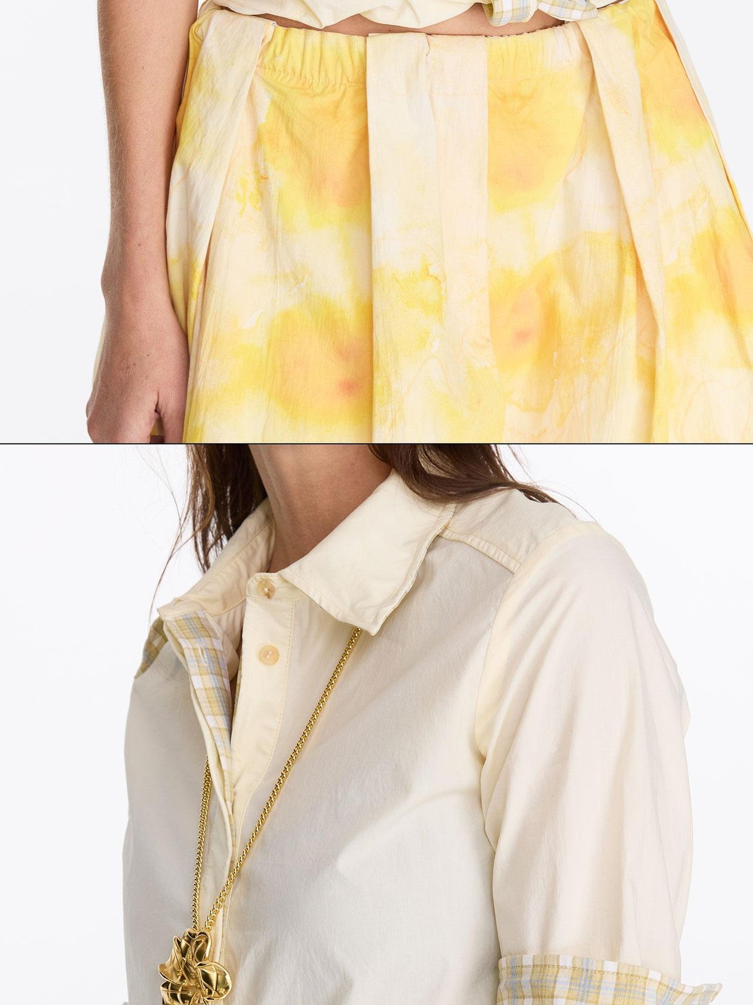 LYUOCHENG Pale Yellow Plaid Patchwork Collar Women&