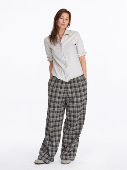 LYUOCHENG Pale Yellow Plaid Patchwork Collar Women&
