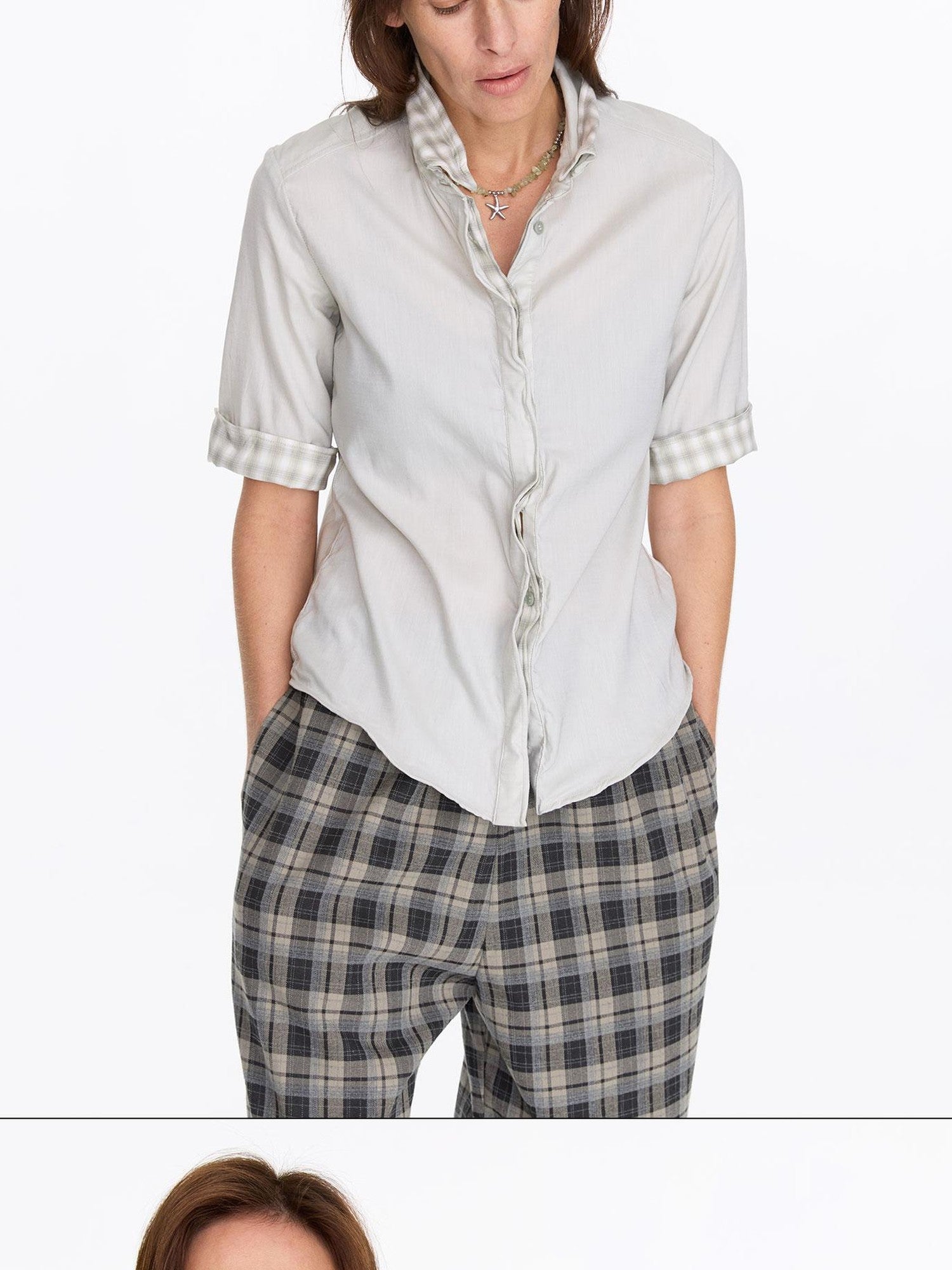 LYUOCHENG Pale Yellow Plaid Patchwork Collar Women&