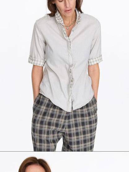 LYUOCHENG Pale Yellow Plaid Patchwork Collar Women&