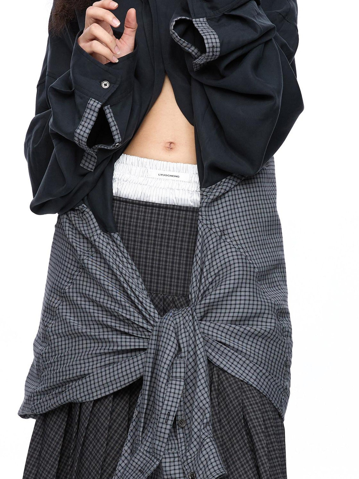 LYUOCHENG Plaid Double Collar Buttoned Midlength Loose Women&