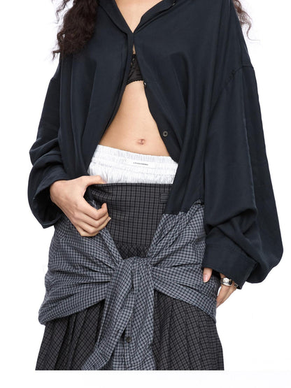 LYUOCHENG Plaid Double Collar Buttoned Midlength Loose Women&