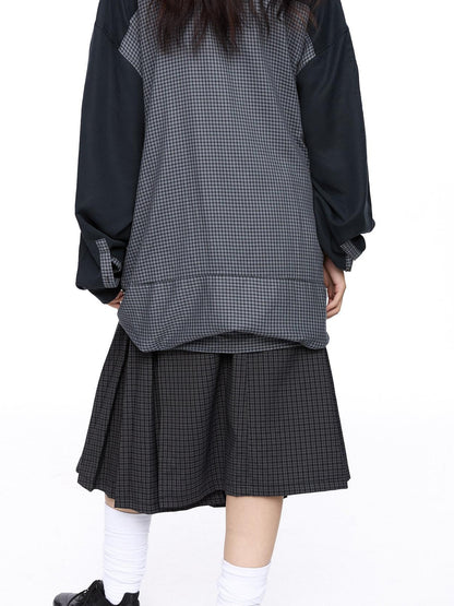 LYUOCHENG Plaid Double Collar Buttoned Midlength Loose Women&