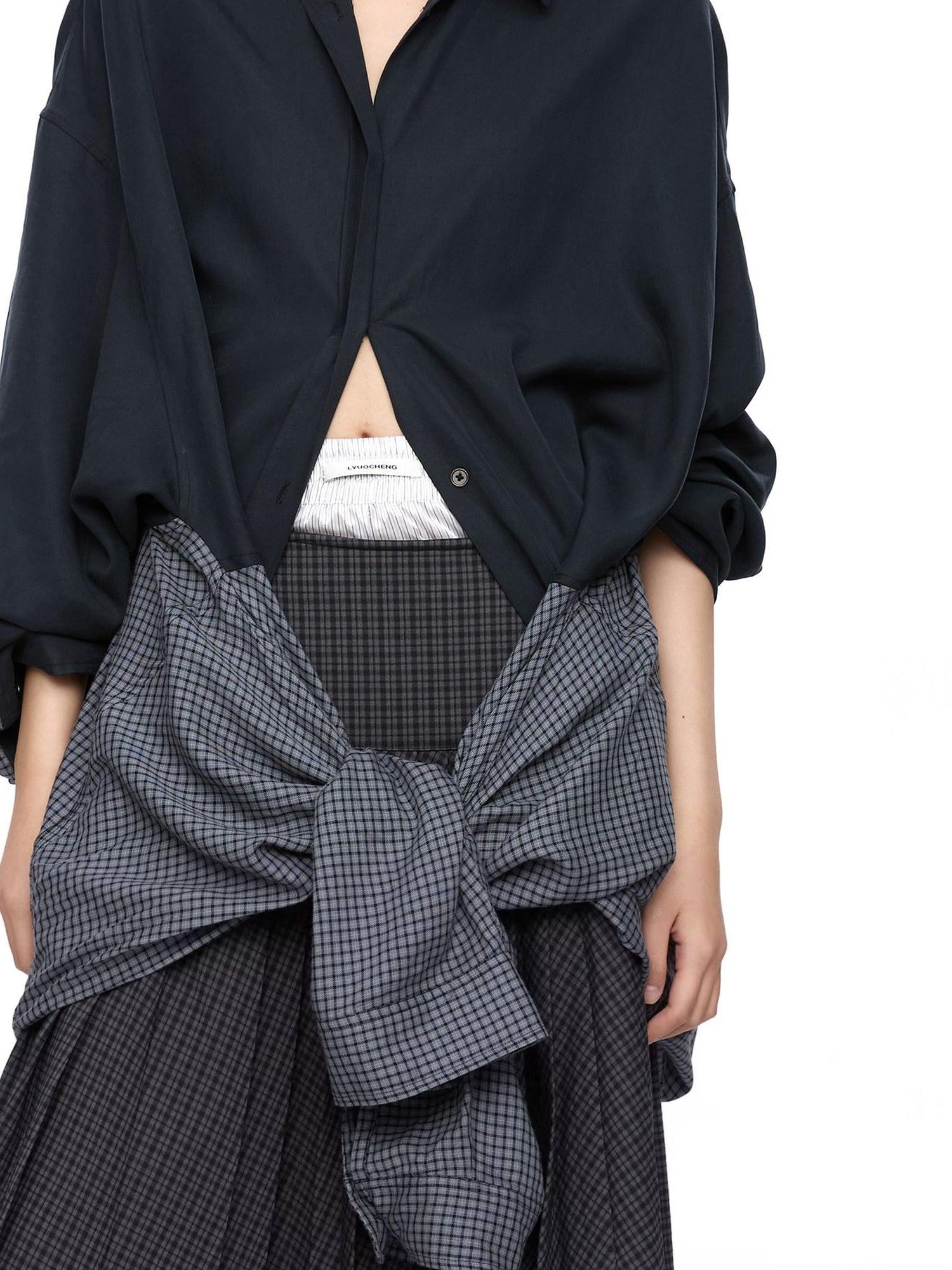 LYUOCHENG Plaid Double Collar Buttoned Midlength Loose Women&