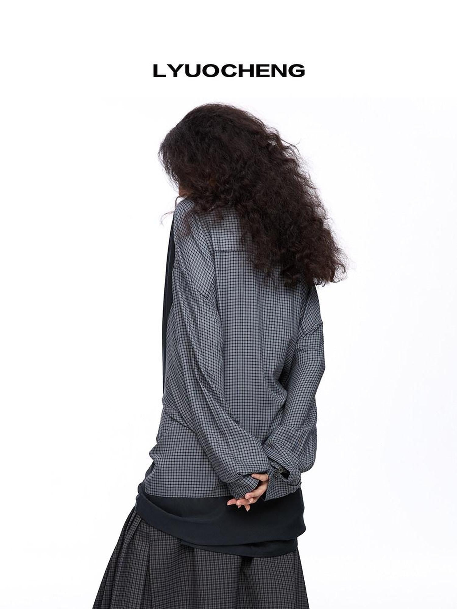 LYUOCHENG Plaid Double Collar Buttoned Midlength Loose Women&