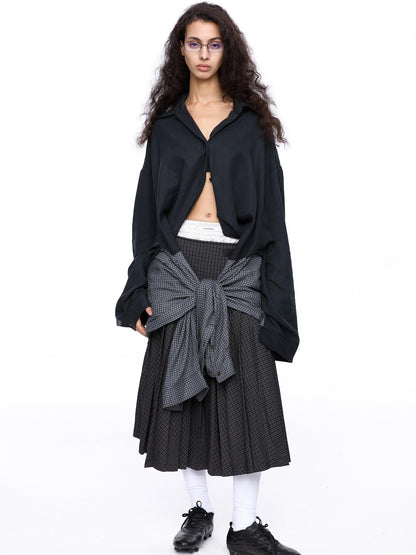 LYUOCHENG Plaid Double Collar Buttoned Midlength Loose Women&