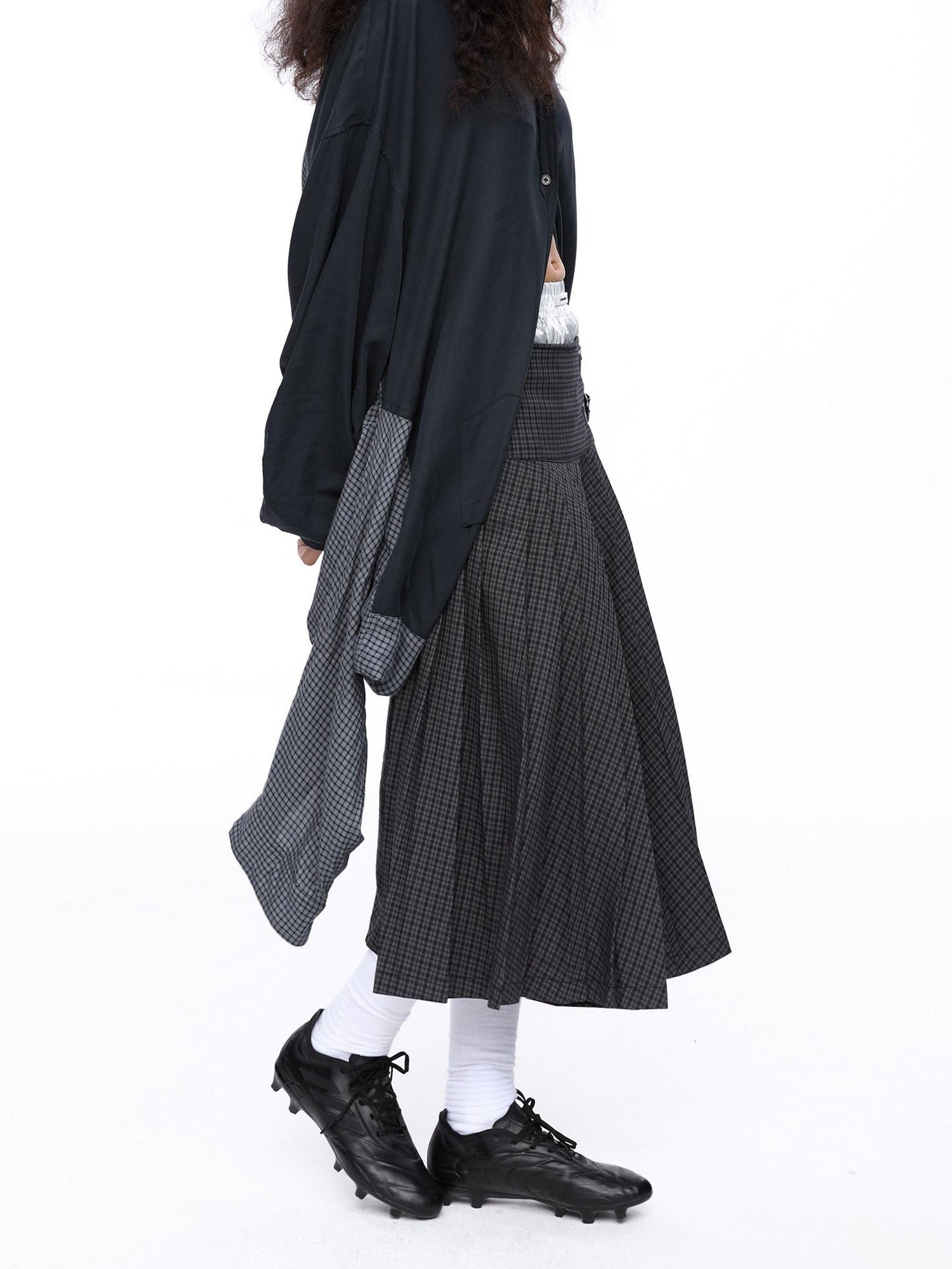 LYUOCHENG Plaid Double Collar Buttoned Midlength Loose Women&