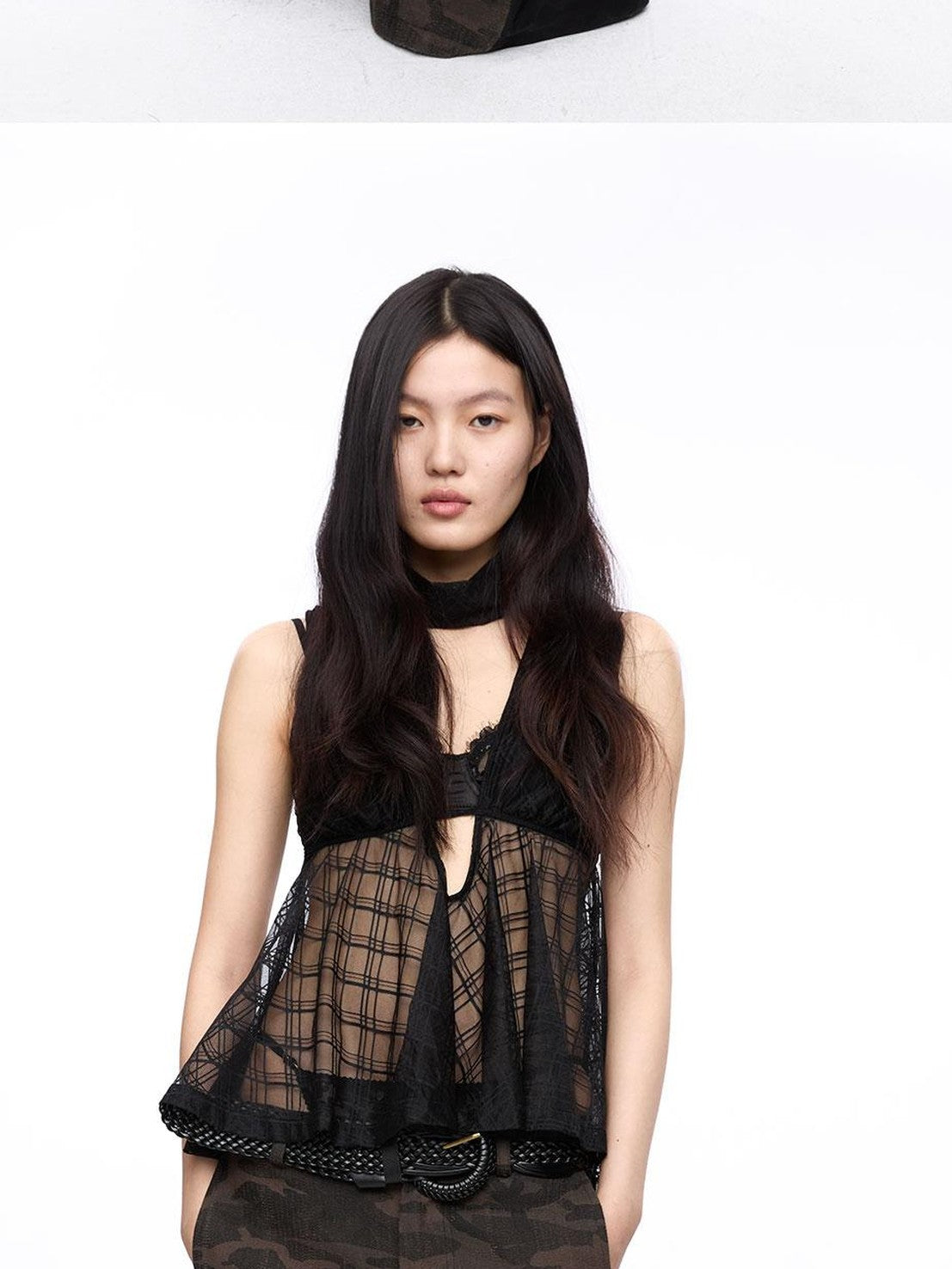LYUOCHENG Plaid Mesh High Neck Vintage Women&