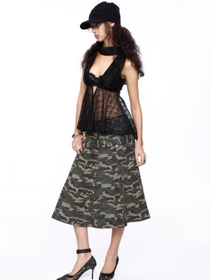 LYUOCHENG Plaid Mesh High Neck Vintage Women&