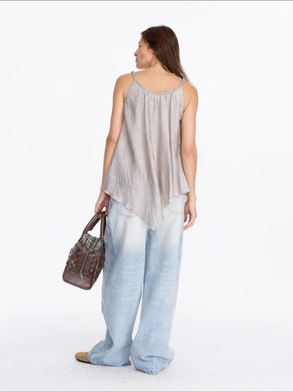 LYUOCHENG Pleated Chiffon Champagne Camisole Top