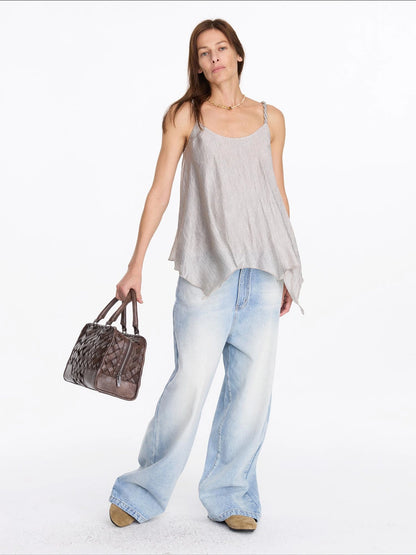 LYUOCHENG Pleated Chiffon Champagne Camisole Top