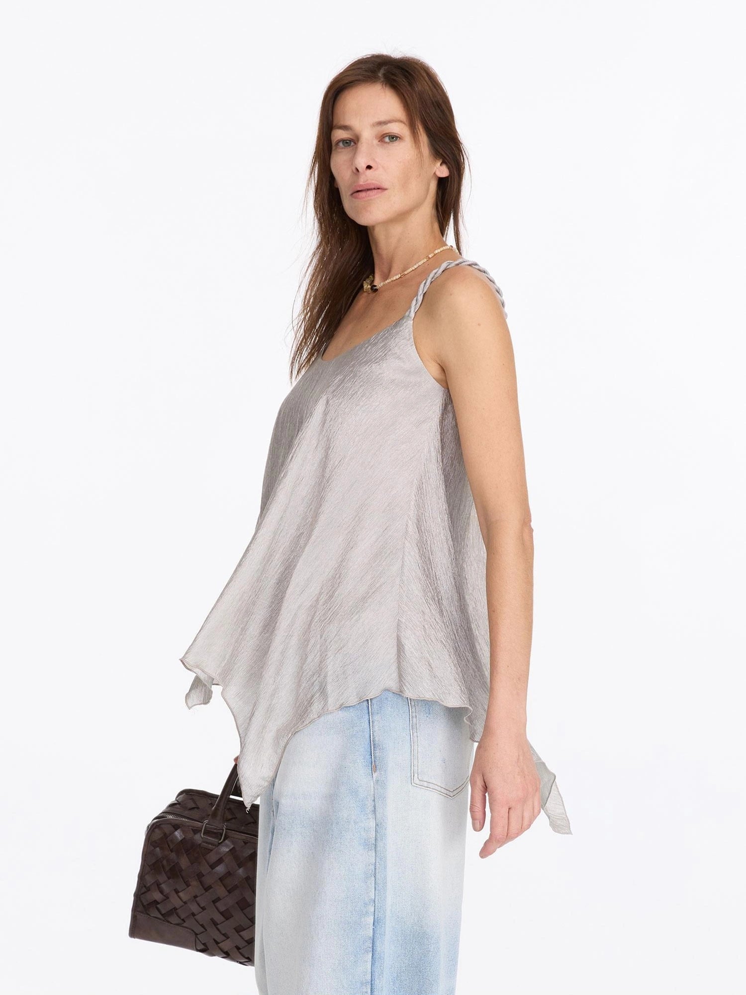 LYUOCHENG Pleated Chiffon Champagne Camisole Top