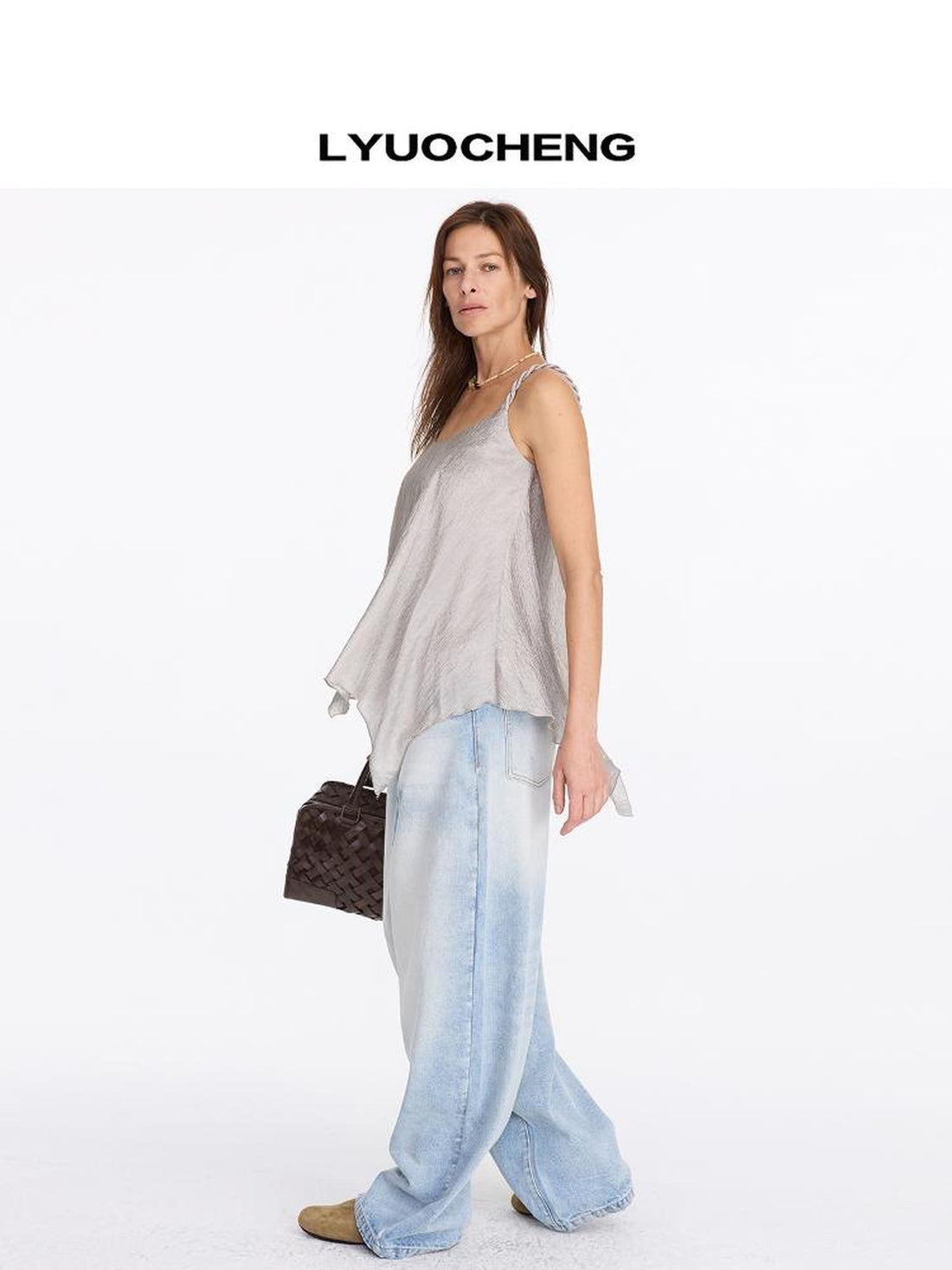 LYUOCHENG Pleated Chiffon Champagne Camisole Top