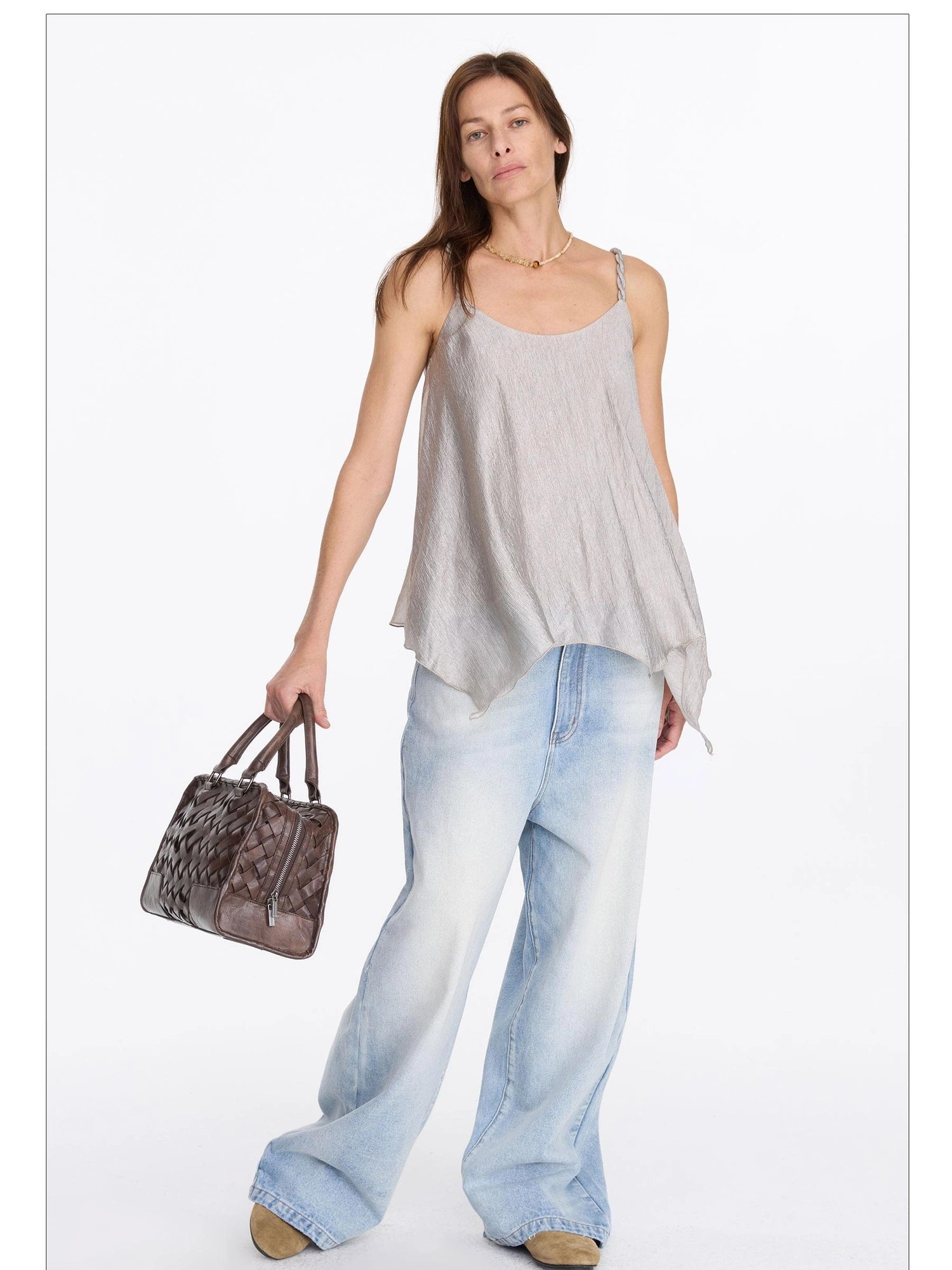 LYUOCHENG Pleated Chiffon Champagne Camisole Top