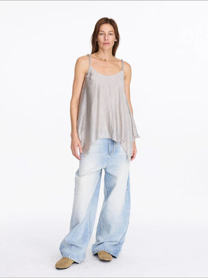 LYUOCHENG Pleated Chiffon Champagne Camisole Top