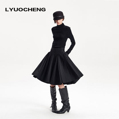 LYUOCHENG_Pleated_Flared_A_Line_Low_Waist_Wool_Blend_Women&