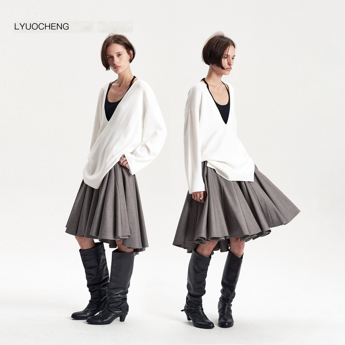 LYUOCHENG_Pleated_Flared_A_Line_Low_Waist_Wool_Blend_Women&